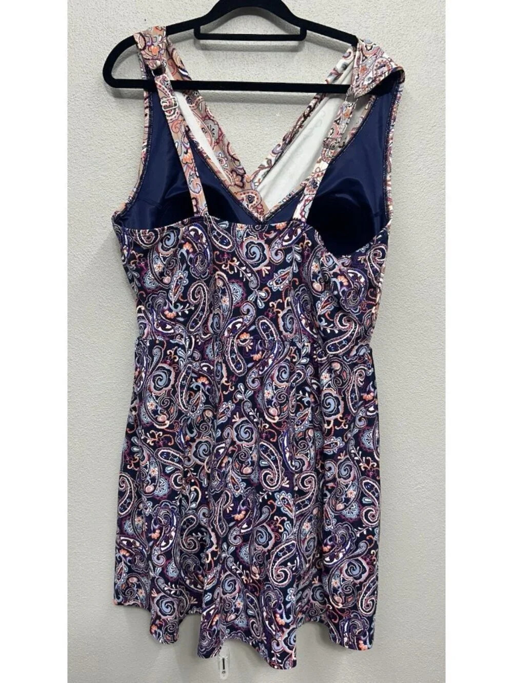 Lands' End Swim Dress Size 20W Long Tummy Control Surplice One-Piece Paisley